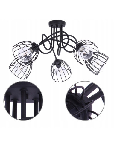 Lampa wisząca EDISON w stylu loftowym, czarna, 5-punktowa, idealna do klatki schodowej i nowoczesnych wnętrz.