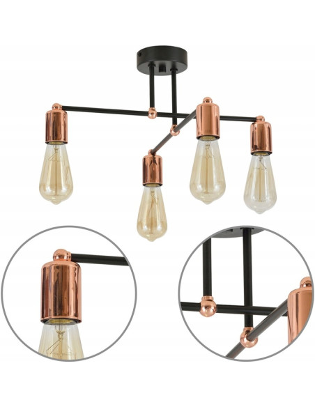 Lampa sufitowa EDISON w stylu awangardowym z metalową konstrukcją, idealna do nowoczesnych wnętrz.