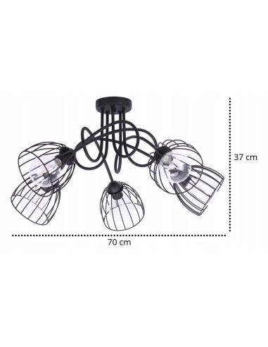Lampa wisząca EDISON w stylu loftowym, czarna, 5-punktowa, idealna do klatki schodowej i nowoczesnych wnętrz.