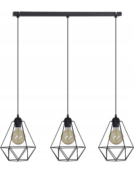 Potrójna lampa wisząca diamentowa Edison w czerni - nowoczesna dekoracja do biura, jadalni i salonu od Light Home