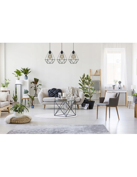 Potrójna lampa wisząca diamentowa Edison w czerni - nowoczesna dekoracja do biura, jadalni i salonu od Light Home