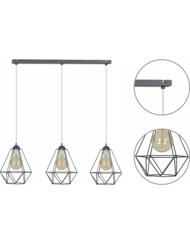 Potrójna lampa wisząca diamentowa Edison w czerni - nowoczesna dekoracja do biura, jadalni i salonu od Light Home