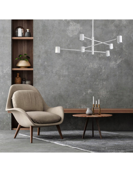 Elegancka lampa wisząca SNOW z regulowanymi ramionami, 6-punktowe oświetlenie, nowoczesny design w bieli