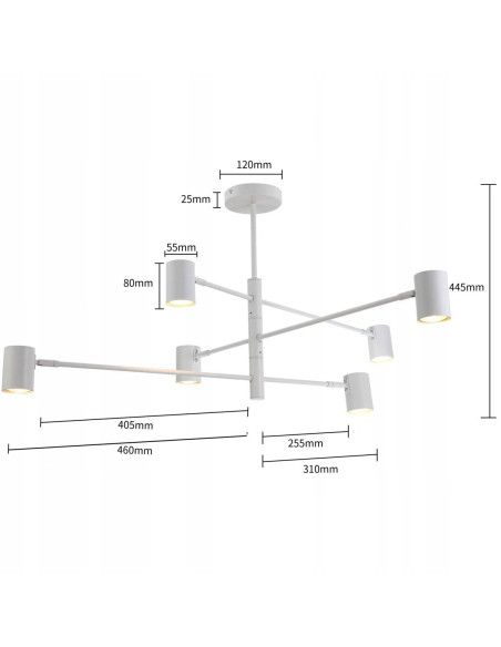 Elegancka lampa wisząca SNOW z regulowanymi ramionami, 6-punktowe oświetlenie, nowoczesny design w bieli