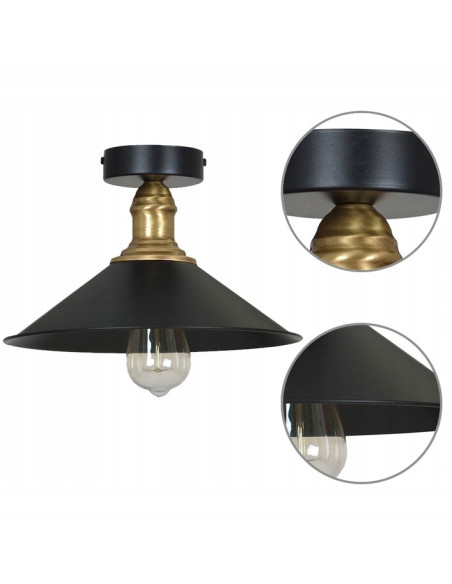 Plafon EDISON z metalowym kloszem i złotą rączką - elegancka lampa do kuchni i jadalni w stylu retro-modern