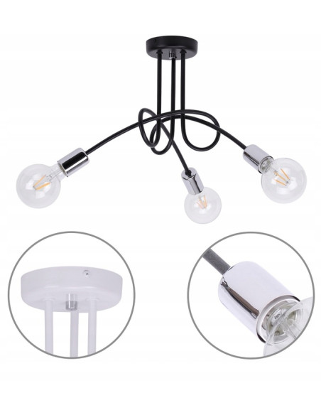 Lampa sufitowa EDISON 60W w kolorze chromowanym, minimalistyczna, idealna do salonu, sypialni i kuchni.