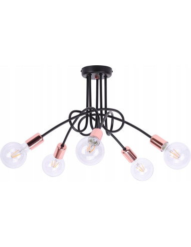 Designerski żyrandol EDISON w miedzi, 5-punktowe oświetlenie loftowe do jadalni i salonu, wysoka jakość wykonania.