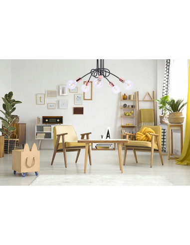 Designerski żyrandol EDISON w miedzi, 5-punktowe oświetlenie loftowe do jadalni i salonu, wysoka jakość wykonania.