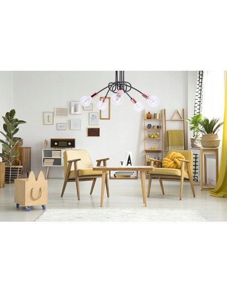 Designerski żyrandol EDISON w miedzi, 5-punktowe oświetlenie loftowe do jadalni i salonu, wysoka jakość wykonania.