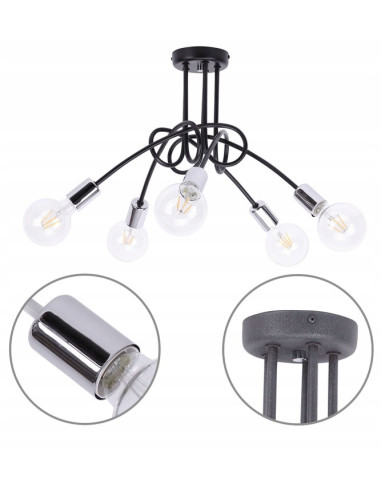 Lampa sufitowa EDISON w stylu loft z chromowanym wykończeniem - nowoczesne oświetlenie do salonu i jadalni