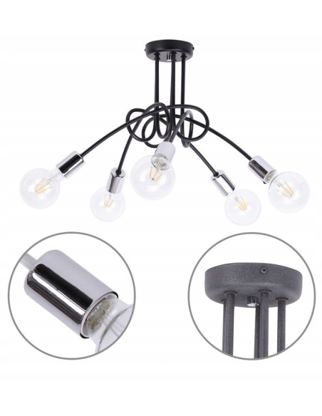 Lampa sufitowa EDISON w stylu loft z chromowanym wykończeniem - nowoczesne oświetlenie do salonu i jadalni