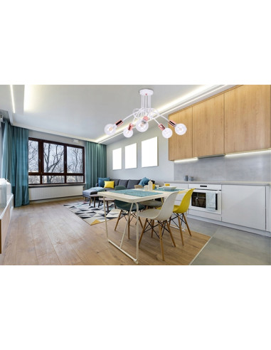 Designerski żyrandol EDISON w miedzi, 5-punktowe oświetlenie loftowe do jadalni i salonu, wysoka jakość wykonania.