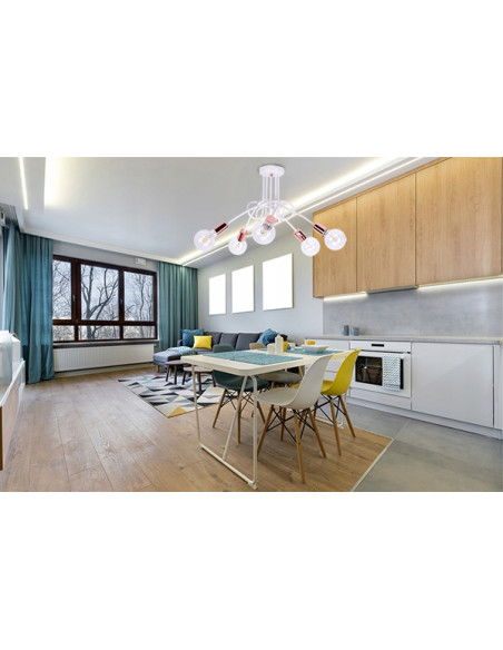 Designerski żyrandol EDISON w miedzi, 5-punktowe oświetlenie loftowe do jadalni i salonu, wysoka jakość wykonania.