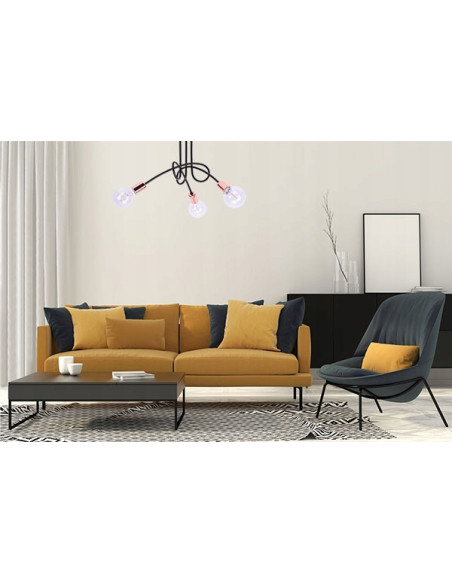 Lampa wisząca EDISON w stylu loftowym z miedzianymi akcentami, 3xE27, idealna do nowoczesnych wnętrz.