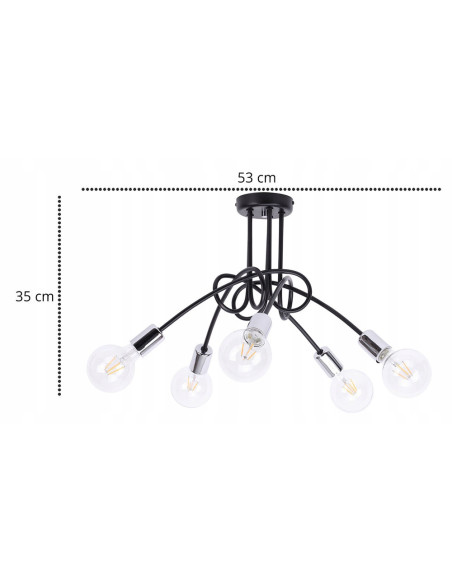 Lampa sufitowa EDISON w stylu loft z chromowanym wykończeniem - nowoczesne oświetlenie do salonu i jadalni