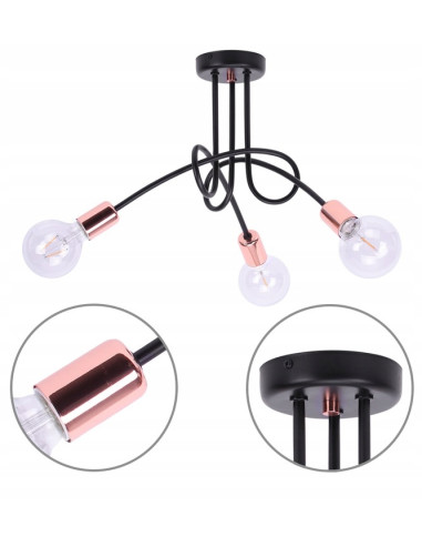 Lampa wisząca EDISON w stylu loftowym z miedzianymi akcentami, 3xE27, idealna do nowoczesnych wnętrz.