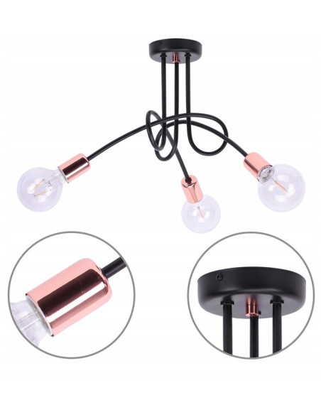 Lampa wisząca EDISON w stylu loftowym z miedzianymi akcentami, 3xE27, idealna do nowoczesnych wnętrz.