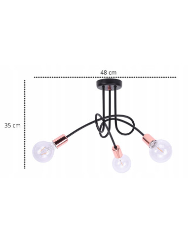Lampa wisząca EDISON w stylu loftowym z miedzianymi akcentami, 3xE27, idealna do nowoczesnych wnętrz.