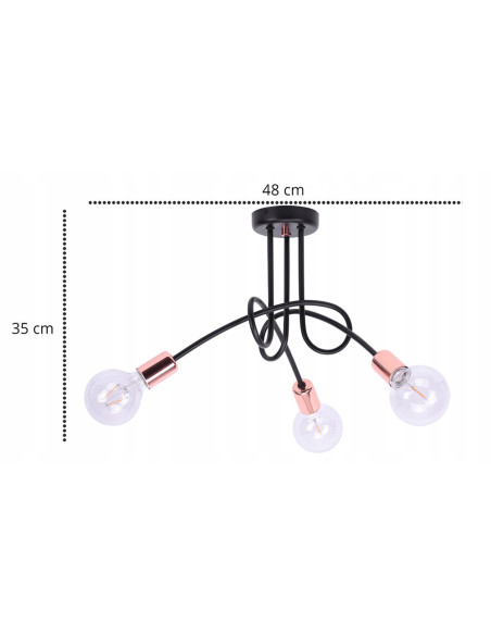 Lampa wisząca EDISON w stylu loftowym z miedzianymi akcentami, 3xE27, idealna do nowoczesnych wnętrz.