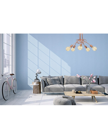 Lampa sufitowa EDISON 5-punktowa w miedzi – nowoczesny styl do sypialni, salonu oraz biura. Elegancja i funkcjonalność.