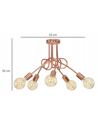 Lampa sufitowa EDISON 5-punktowa w miedzi – nowoczesny styl do sypialni, salonu oraz biura. Elegancja i funkcjonalność.