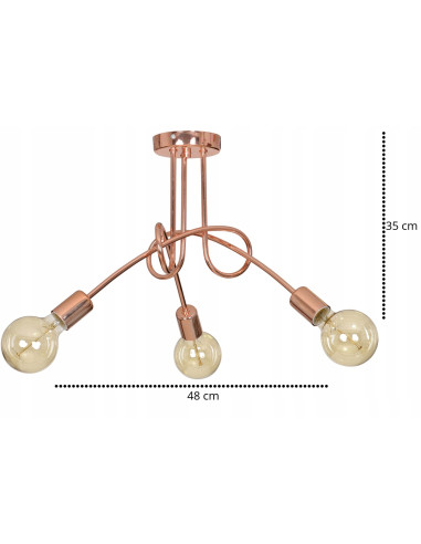 Żyrandol miedziany EDISON z 3 punktami świetlnymi - elegancki dodatek do salonu i jadalni w minimalistycznym stylu.