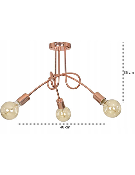 Żyrandol miedziany EDISON z 3 punktami świetlnymi - elegancki dodatek do salonu i jadalni w minimalistycznym stylu.