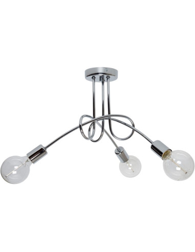 Lampa sufitowa EDISON E27 w chromie, nowoczesna bez kloszy, 3 punkty świetlne, elegancka do jadalni, kuchni i salonu