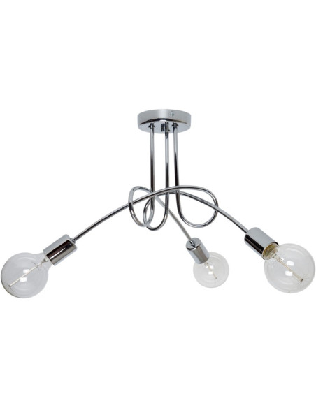 Lampa sufitowa EDISON E27 w chromie, nowoczesna bez kloszy, 3 punkty świetlne, elegancka do jadalni, kuchni i salonu