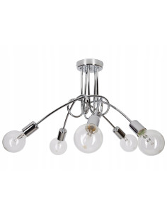 Plafon EDISON 60W w kolorze chromowym, nowoczesne oświetlenie sufitowe do biura, kuchni i salonu, 5 punktów świetlnych.