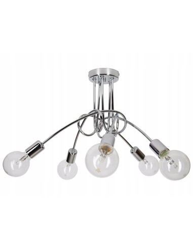Plafon EDISON 60W w kolorze chromowym, nowoczesne oświetlenie sufitowe do biura, kuchni i salonu, 5 punktów świetlnych.