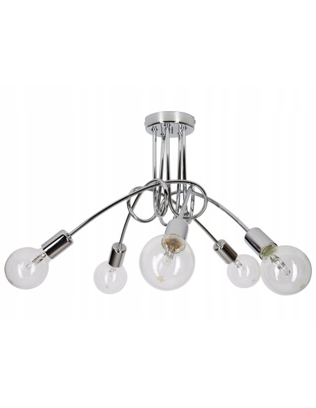 Plafon EDISON 60W w kolorze chromowym, nowoczesne oświetlenie sufitowe do biura, kuchni i salonu, 5 punktów świetlnych.