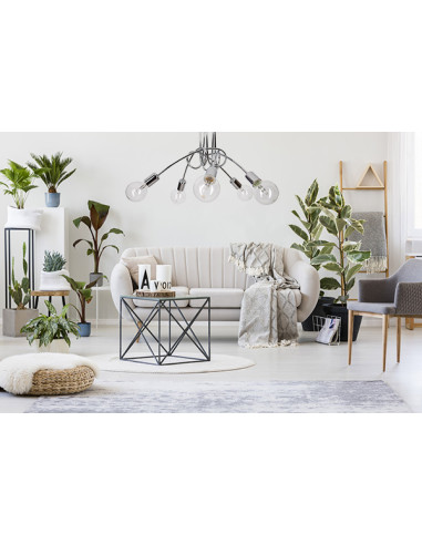 Plafon EDISON 60W w kolorze chromowym, nowoczesne oświetlenie sufitowe do biura, kuchni i salonu, 5 punktów świetlnych.