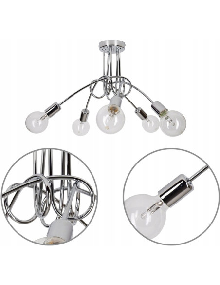 Plafon EDISON 60W w kolorze chromowym, nowoczesne oświetlenie sufitowe do biura, kuchni i salonu, 5 punktów świetlnych.
