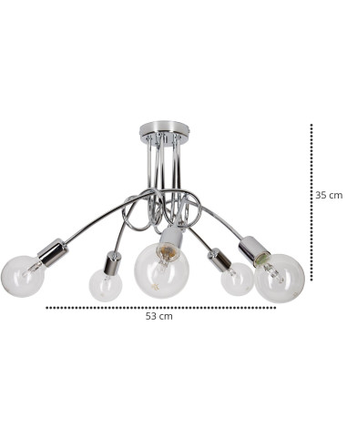 Plafon EDISON 60W w kolorze chromowym, nowoczesne oświetlenie sufitowe do biura, kuchni i salonu, 5 punktów świetlnych.