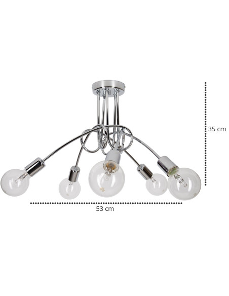 Plafon EDISON 60W w kolorze chromowym, nowoczesne oświetlenie sufitowe do biura, kuchni i salonu, 5 punktów świetlnych.
