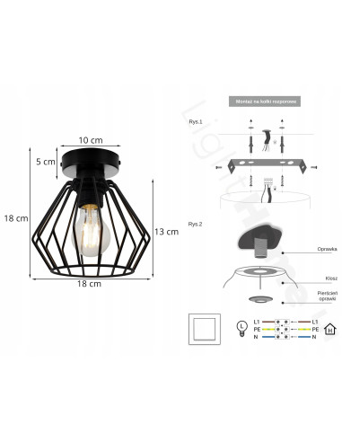 Plafon loftowy NUVOLA z czarnym kloszem druciakowym, 18 cm, marki Light Home do nowoczesnych wnętrz