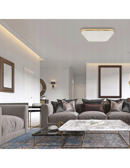 Lampa sufitowa NEMO 17W LED w bieli i złocie, nowoczesna, kwadratowa, IP44 do salonu i sypialni