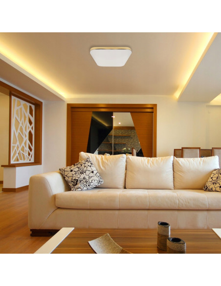 Lampa sufitowa NEMO 17W LED w bieli i złocie, nowoczesna, kwadratowa, IP44 do salonu i sypialni