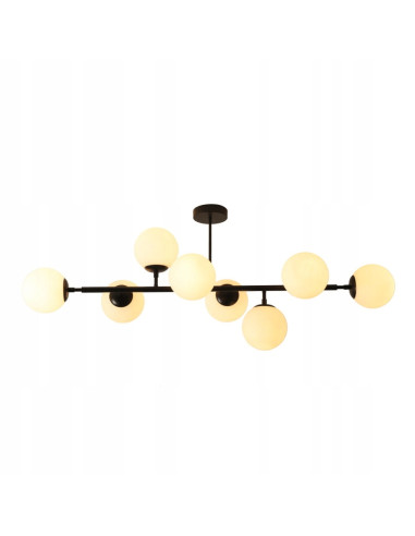 Elegancka lampa sufitowa DORADO w czerni z 8 mlecznymi kloszami – stylowe oświetlenie do każdego wnętrza.