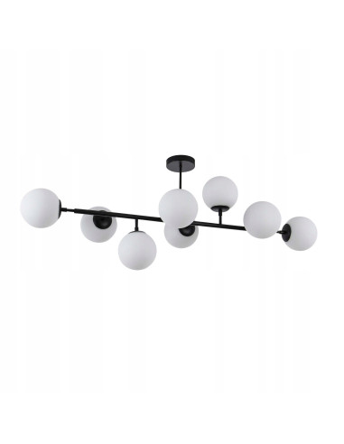 Elegancka lampa sufitowa DORADO w czerni z 8 mlecznymi kloszami – stylowe oświetlenie do każdego wnętrza.
