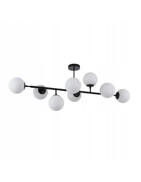 Elegancka lampa sufitowa DORADO w czerni z 8 mlecznymi kloszami – stylowe oświetlenie do każdego wnętrza.