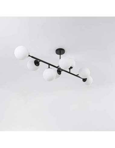Elegancka lampa sufitowa DORADO w czerni z 8 mlecznymi kloszami – stylowe oświetlenie do każdego wnętrza.