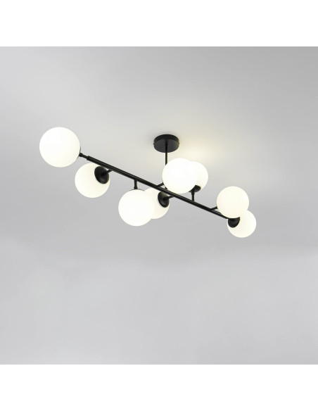 Elegancka lampa sufitowa DORADO w czerni z 8 mlecznymi kloszami – stylowe oświetlenie do każdego wnętrza.