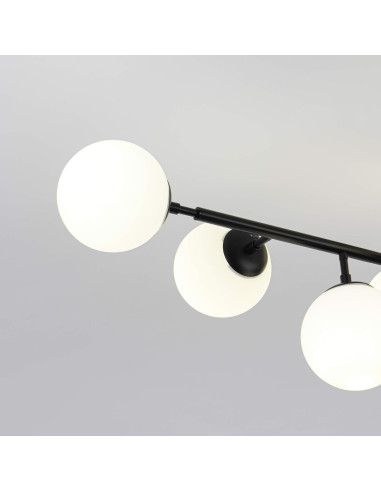 Elegancka lampa sufitowa DORADO w czerni z 8 mlecznymi kloszami – stylowe oświetlenie do każdego wnętrza.
