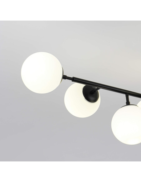 Elegancka lampa sufitowa DORADO w czerni z 8 mlecznymi kloszami – stylowe oświetlenie do każdego wnętrza.