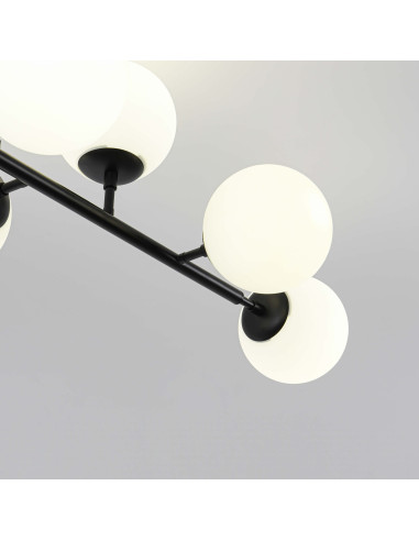 Elegancka lampa sufitowa DORADO w czerni z 8 mlecznymi kloszami – stylowe oświetlenie do każdego wnętrza.