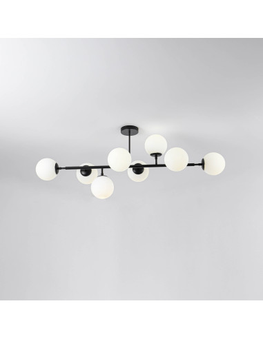 Elegancka lampa sufitowa DORADO w czerni z 8 mlecznymi kloszami – stylowe oświetlenie do każdego wnętrza.