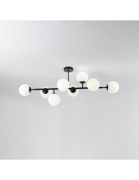 Elegancka lampa sufitowa DORADO w czerni z 8 mlecznymi kloszami – stylowe oświetlenie do każdego wnętrza.