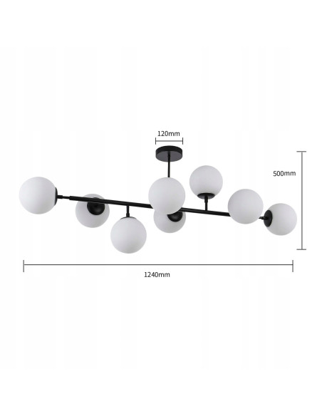 Elegancka lampa sufitowa DORADO w czerni z 8 mlecznymi kloszami – stylowe oświetlenie do każdego wnętrza.